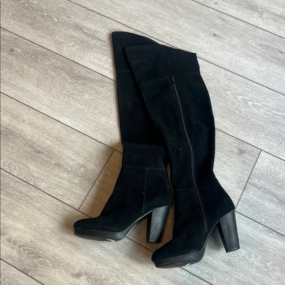 Nine West Suede Black over the knee Women's heeled Boots size 7 - Picture 8 of 8